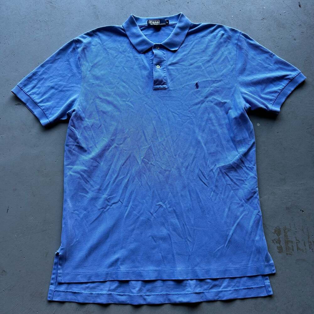 Vintage Polo Ralph Lauren Light Blue Pique Short Sleeve Polo Shirt Mens Large
